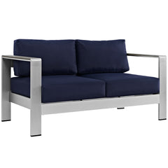 Shore Silver/Navy 4 Piece Outdoor Patio Aluminum Sectional Sofa Set - 55x111.5" - Ornate Home