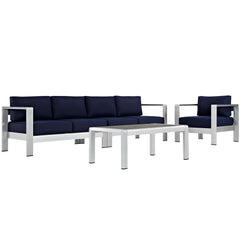 Shore Silver/Navy 4 Piece Outdoor Patio Aluminum Sectional Sofa Set - 55x133.5" - Ornate Home