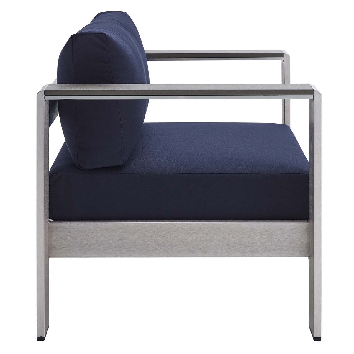 Shore Silver/Navy 4 Piece Sunbrella Fabric Outdoor Patio Aluminum Set - Ornate Home