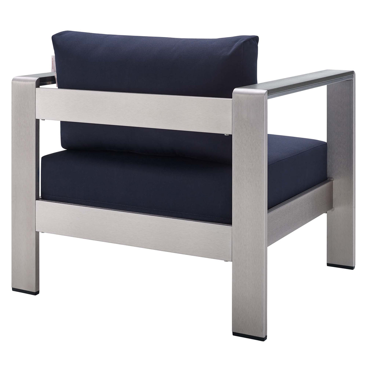 Shore Silver/Navy 4 Piece Sunbrella Fabric Outdoor Patio Aluminum Set - Ornate Home