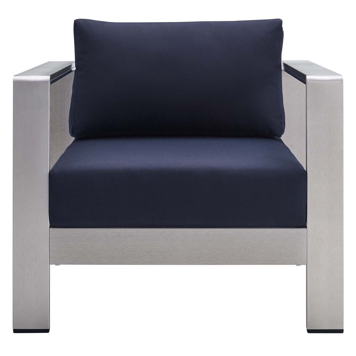 Shore Silver/Navy 4 Piece Sunbrella Fabric Outdoor Patio Aluminum Set - Ornate Home