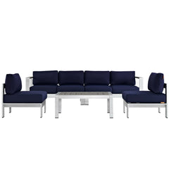 Shore Silver/Navy 5 Piece Outdoor Patio Aluminum Sectional Sofa Set - 55x161" - Ornate Home