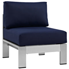 Shore Silver/Navy 5 Piece Outdoor Patio Aluminum Sectional Sofa Set - 55x161" - Ornate Home
