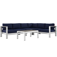 Shore Silver/Navy 5 Piece Outdoor Patio Aluminum Sectional Sofa Set - 80.5x108x25" - Ornate Home