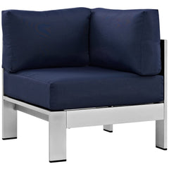 Shore Silver/Navy 5 Piece Outdoor Patio Aluminum Sectional Sofa Set - 80.5x108x25" - Ornate Home
