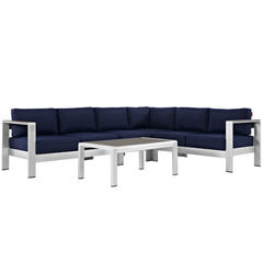 Shore Silver/Navy 5 Piece Outdoor Patio Aluminum Sectional Sofa Set - 80.5x108x25" - Ornate Home
