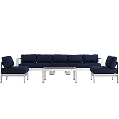 Shore Silver/Navy 6 Piece Outdoor Patio Aluminum Sectional Sofa Set - 55x188.5" - Ornate Home