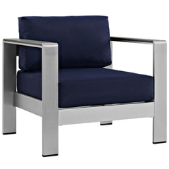 Shore Silver/Navy 7 Piece Outdoor Patio Aluminum Sectional Sofa Set - Ornate Home