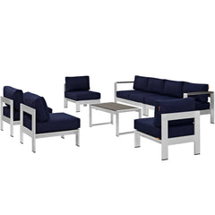 Shore Silver/Navy 7 Piece Outdoor Patio Sectional Sofa Set - Ornate Home