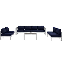Shore Silver/Navy 7 Piece Outdoor Patio Sectional Sofa Set - Ornate Home