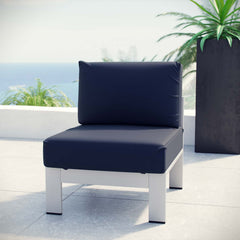 Shore Silver/Navy Armless Outdoor Patio Aluminum Chair - Ornate Home