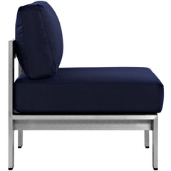 Shore Silver/Navy Armless Outdoor Patio Aluminum Chair - Ornate Home