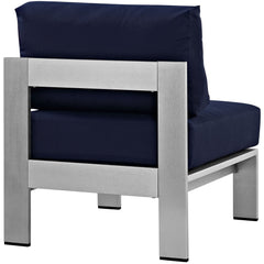 Shore Silver/Navy Armless Outdoor Patio Aluminum Chair - Ornate Home