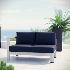 Shore Silver/Navy Left-Arm Corner Sectional Outdoor Patio Aluminum Loveseat - Ornate Home