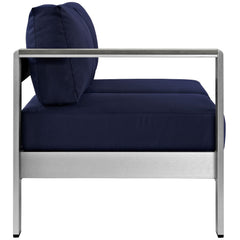 Shore Silver/Navy Left-Arm Corner Sectional Outdoor Patio Aluminum Loveseat - Ornate Home