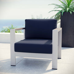 Shore Silver/Navy Outdoor Patio Aluminum Armchair - Ornate Home
