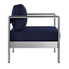 Shore Silver/Navy Outdoor Patio Aluminum Armchair - Ornate Home
