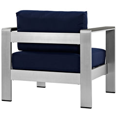 Shore Silver/Navy Outdoor Patio Aluminum Armchair - Ornate Home