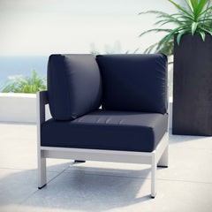 Shore Silver/Navy Outdoor Patio Aluminum Corner Sofa - Ornate Home