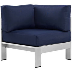 Shore Silver/Navy Outdoor Patio Aluminum Corner Sofa - Ornate Home