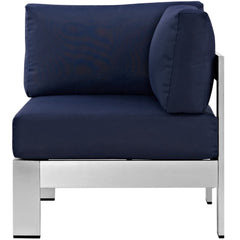 Shore Silver/Navy Outdoor Patio Aluminum Corner Sofa - Ornate Home