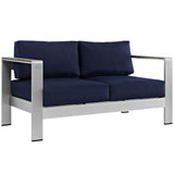 Shore Silver/Navy Outdoor Patio Aluminum Loveseat - Ornate Home
