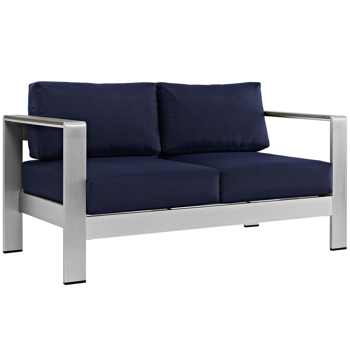 Shore Silver/Navy Outdoor Patio Aluminum Loveseat - Ornate Home