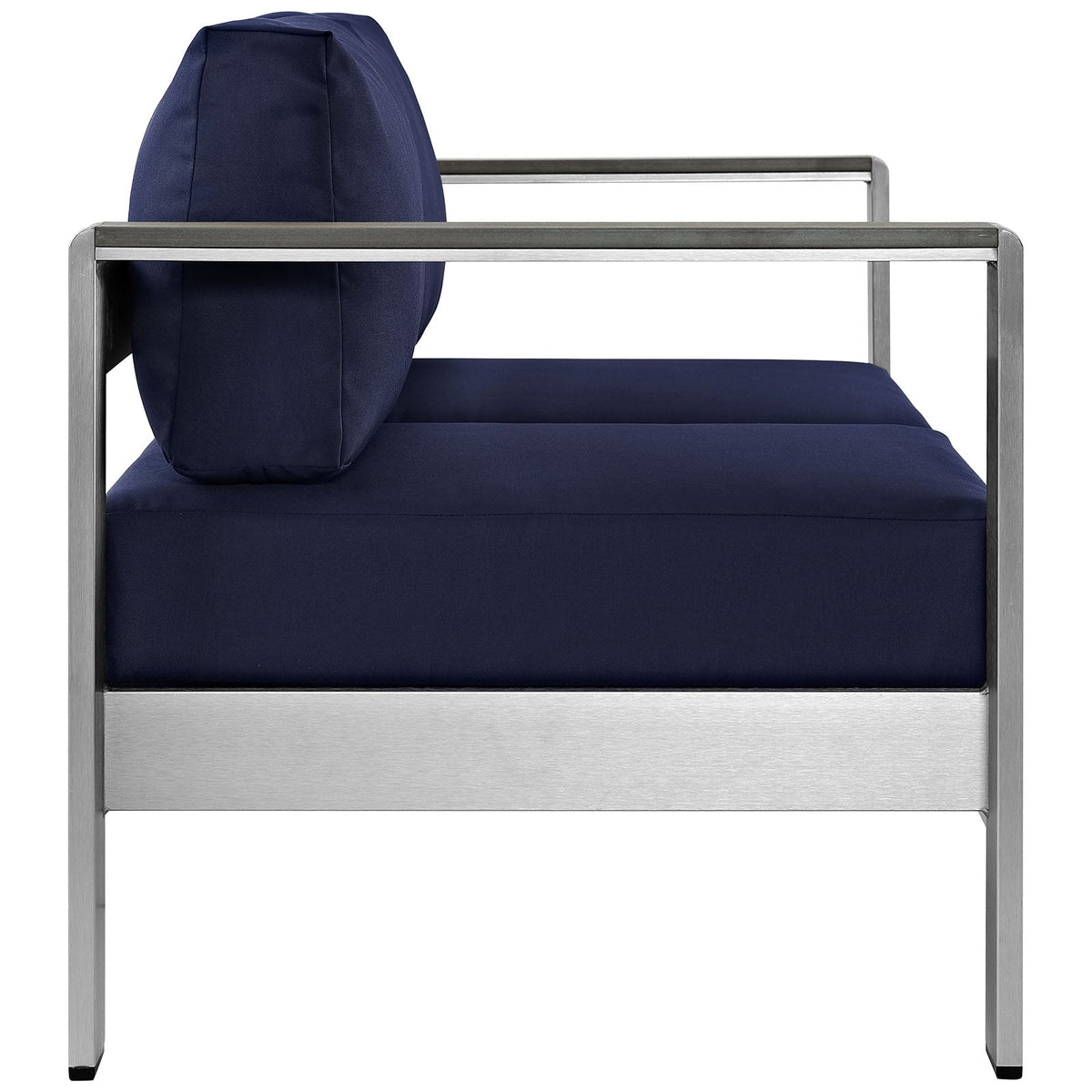 Shore Silver/Navy Outdoor Patio Aluminum Loveseat - Ornate Home