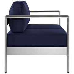 Shore Silver/Navy Outdoor Patio Aluminum Loveseat - Ornate Home