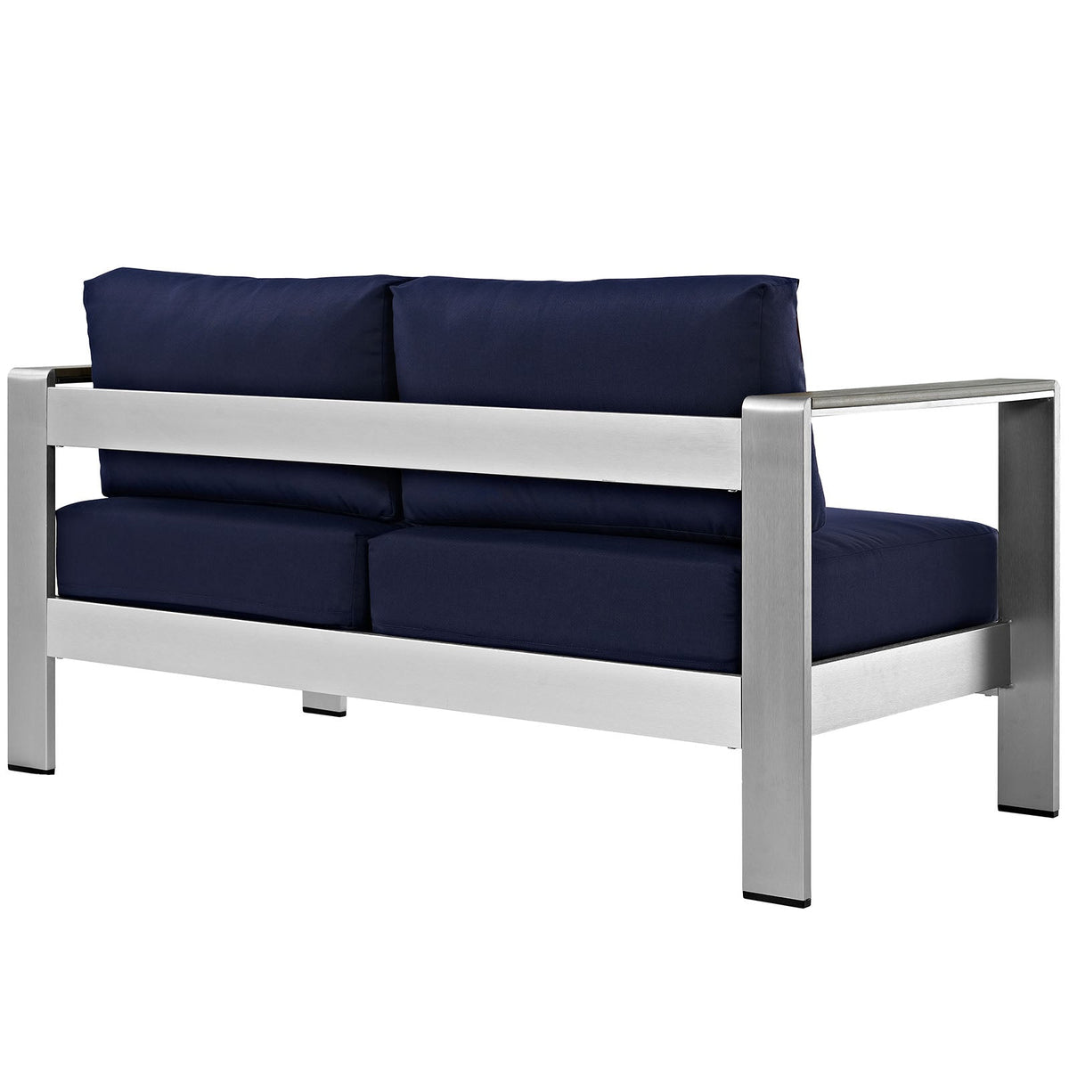 Shore Silver/Navy Outdoor Patio Aluminum Loveseat - Ornate Home