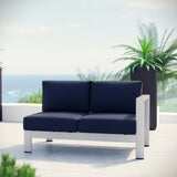 Shore Silver/Navy Right-Arm Corner Sectional Outdoor Patio Aluminum Loveseat - Ornate Home