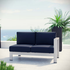 Shore Silver/Navy Right-Arm Corner Sectional Outdoor Patio Aluminum Loveseat - Ornate Home