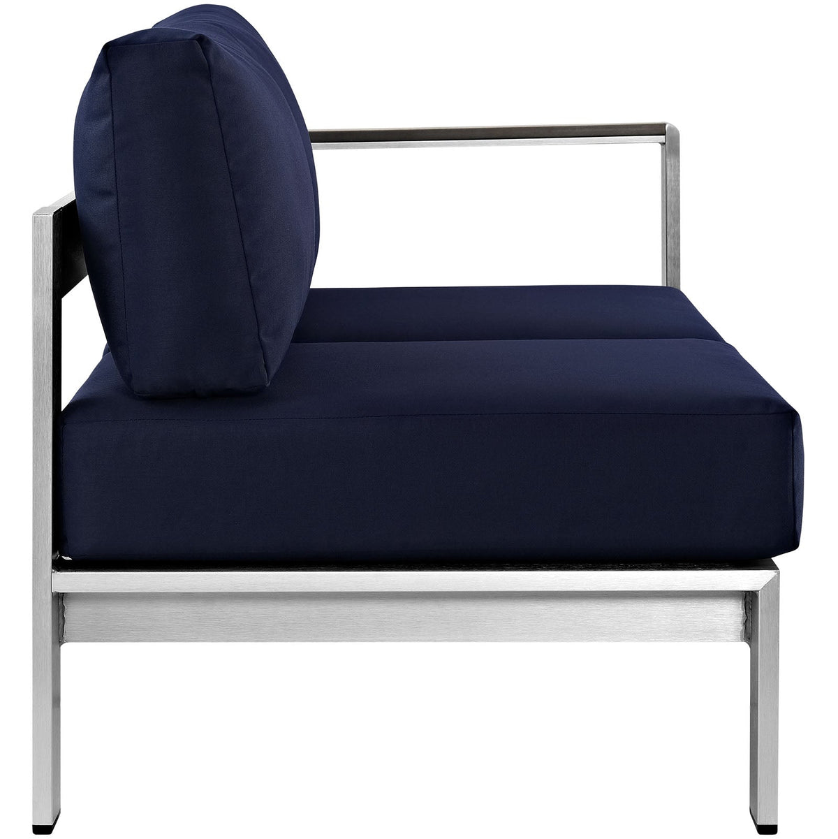 Shore Silver/Navy Right-Arm Corner Sectional Outdoor Patio Aluminum Loveseat - Ornate Home