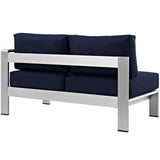 Shore Silver/Navy Right-Arm Corner Sectional Outdoor Patio Aluminum Loveseat - Ornate Home