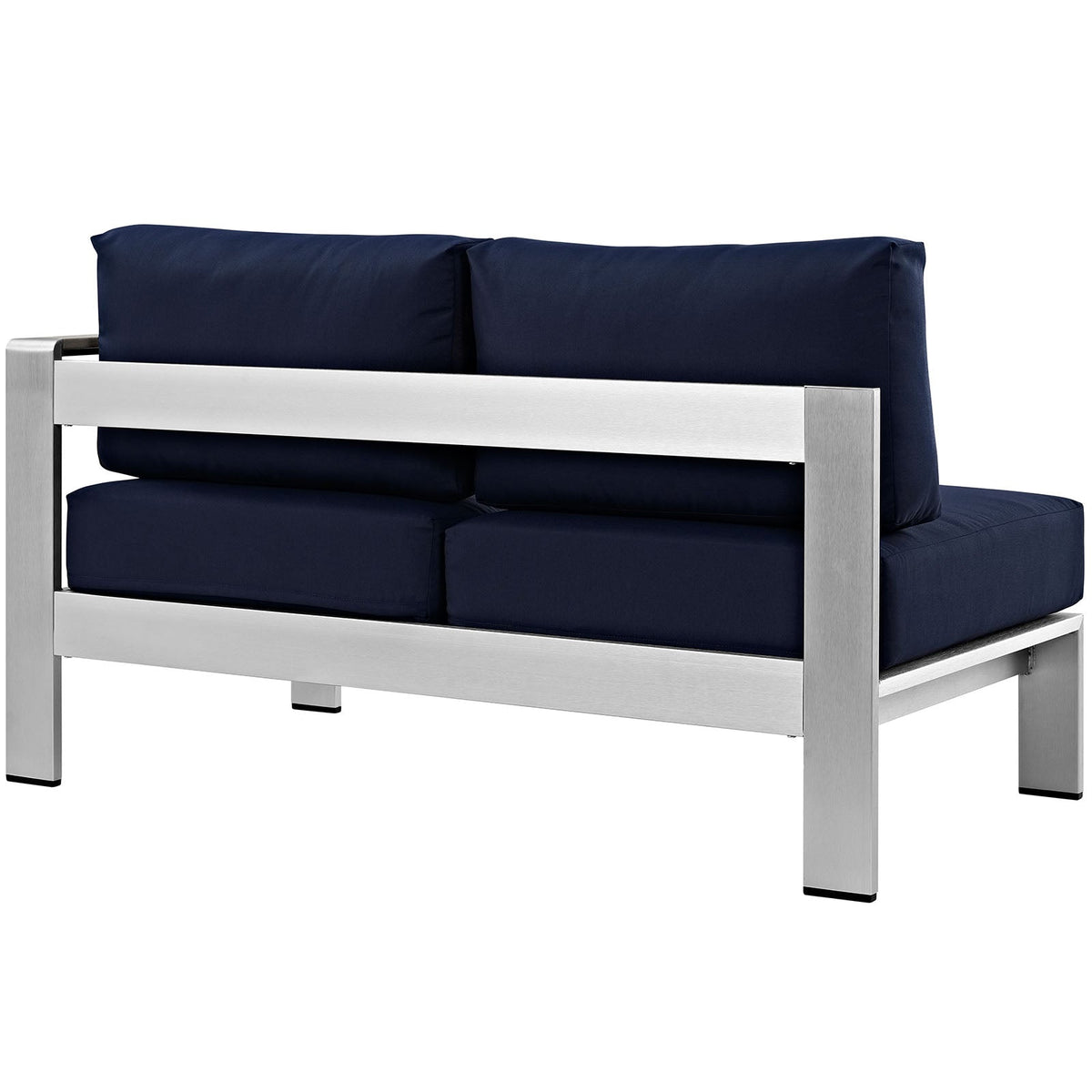 Shore Silver/Navy Right-Arm Corner Sectional Outdoor Patio Aluminum Loveseat - Ornate Home