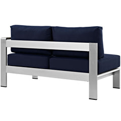 Shore Silver/Navy Right-Arm Corner Sectional Outdoor Patio Aluminum Loveseat - Ornate Home