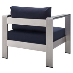 Shore Silver/Navy Sunbrella Fabric Aluminum Outdoor Patio Armchair - Ornate Home