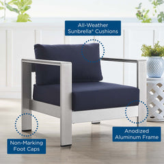 Shore Silver/Navy Sunbrella Fabric Aluminum Outdoor Patio Armchair - Ornate Home