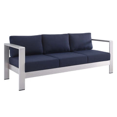 Shore Silver/Navy Sunbrella Fabric Aluminum Outdoor Patio Sofa - Ornate Home