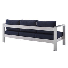 Shore Silver/Navy Sunbrella Fabric Aluminum Outdoor Patio Sofa - Ornate Home