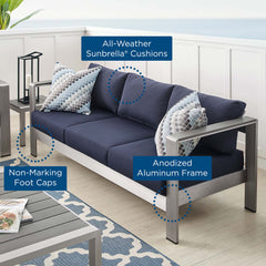 Shore Silver/Navy Sunbrella Fabric Aluminum Outdoor Patio Sofa - Ornate Home