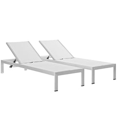 Shore Silver/White Outdoor Patio Aluminum Chaise (Set of 2) - Ornate Home