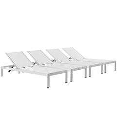 Shore Silver/White Outdoor Patio Aluminum Chaise (Set of 4) - Ornate Home