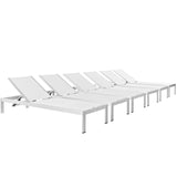 Shore Silver/White Outdoor Patio Aluminum Chaise (Set of 6) - Ornate Home