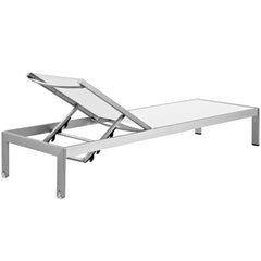 Shore Silver/White Outdoor Patio Aluminum Mesh Chaise - Ornate Home