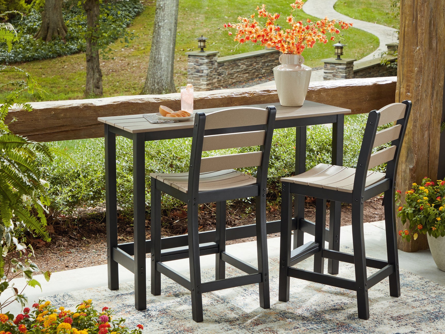 Shoreline Beach Black/Beige Counter Table Set (Set of 3) - Ornate Home