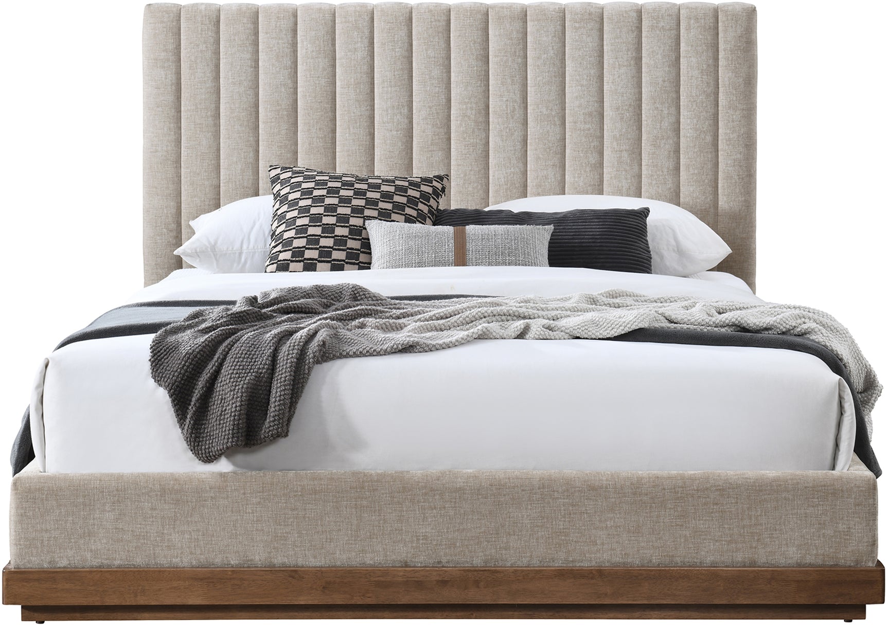 Shoreline Beige Fabric Upholstered Queen Bed (3 Boxes) - Ornate Home
