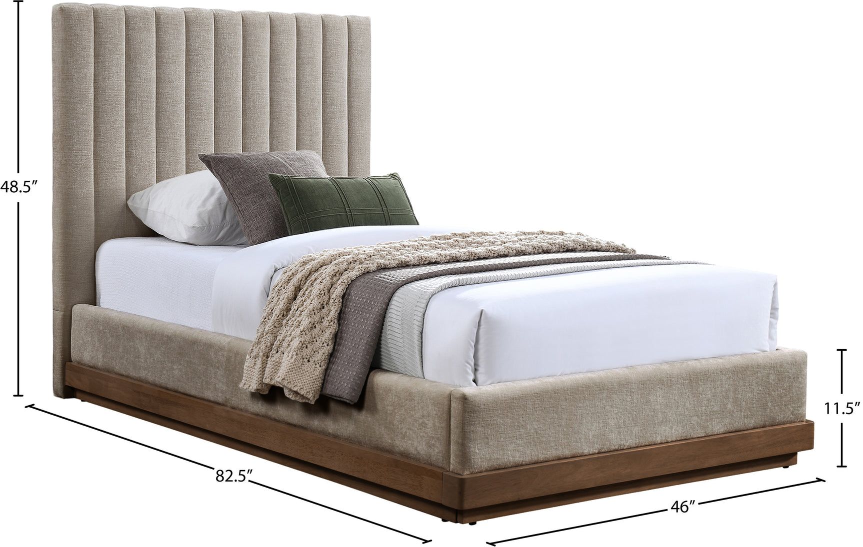 Shoreline Beige Fabric Upholstered Twin Bed (3 Boxes) - Ornate Home