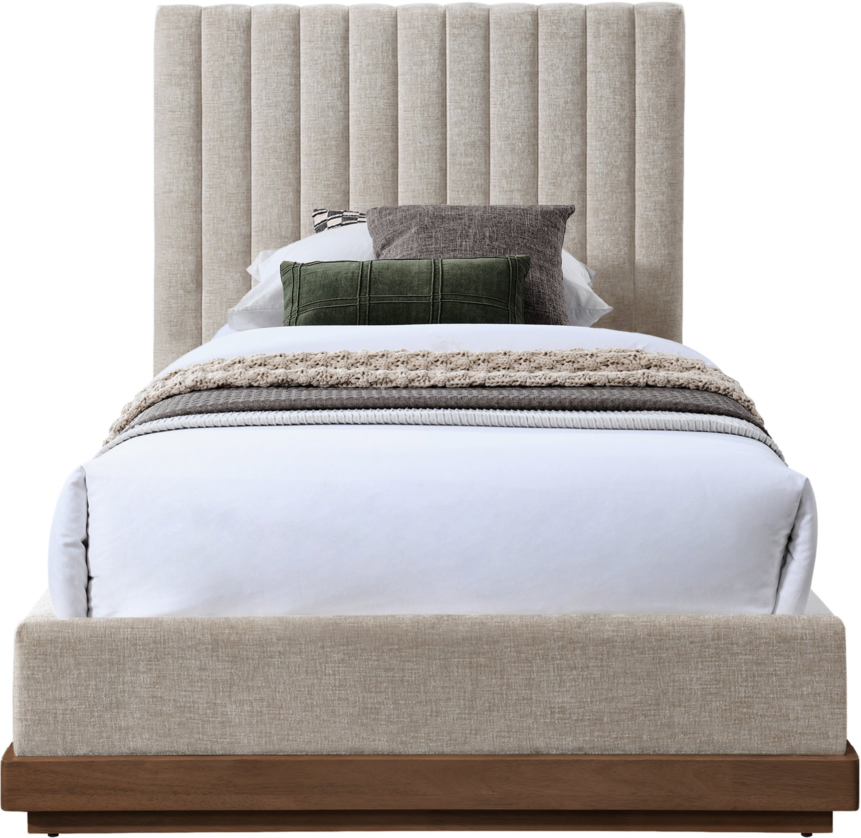 Shoreline Beige Fabric Upholstered Twin Bed (3 Boxes) - Ornate Home