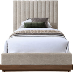 Shoreline Beige Fabric Upholstered Twin Bed (3 Boxes) - Ornate Home